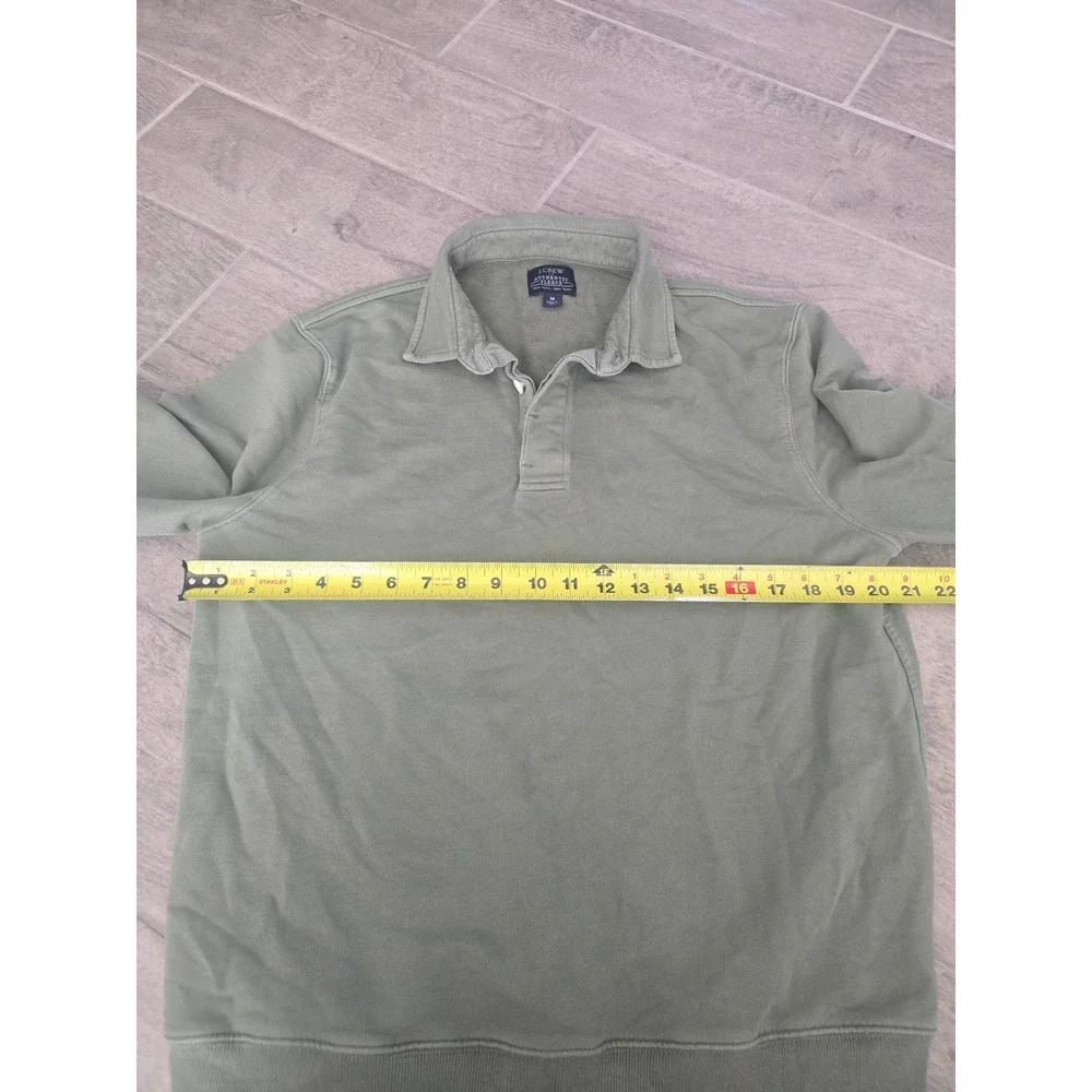 J. Crew Authentic Rugby Pullover Sweatshirt Khaki Green Collared‎ Medium Fleece